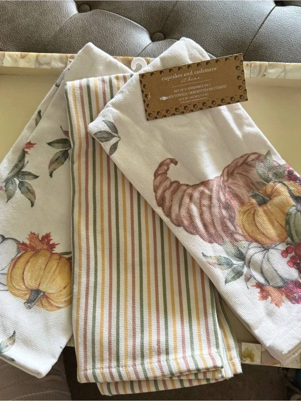 Cupcakes and cashmere set of 3 kitchen towels- Fall decor